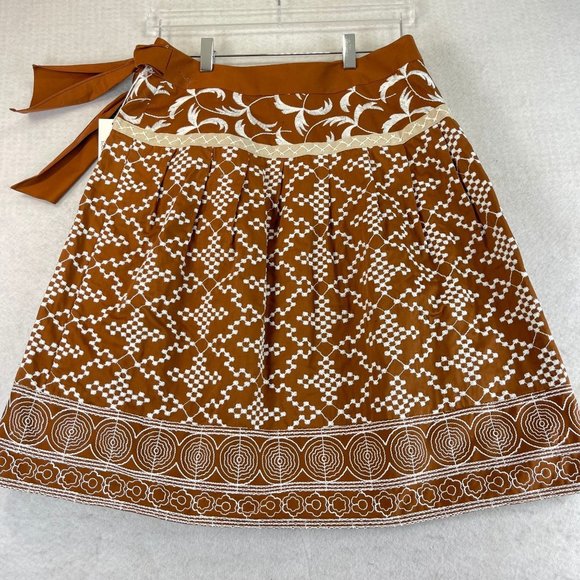NWT NANETTE LEPORE Womens 4 Brown Multi Pattern Faux Wrap Lined Cotton Skirt - Picture 8 of 11